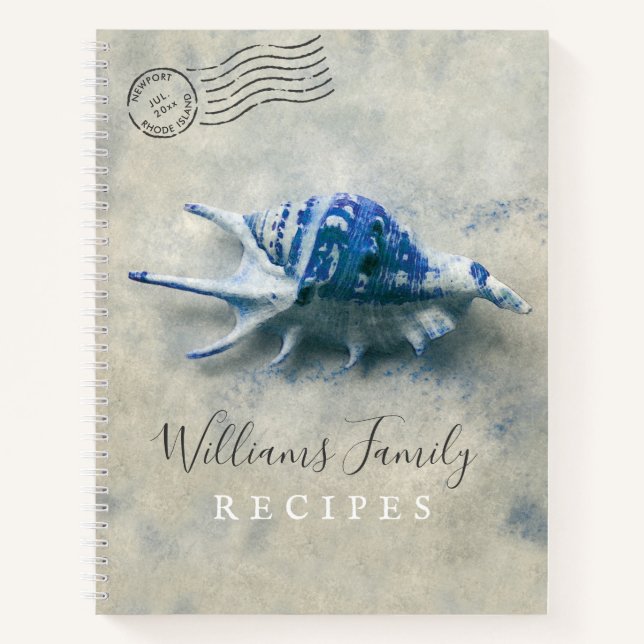 Carnet Coastal Seashell bleu Monogramme Recettes familial (Devant)