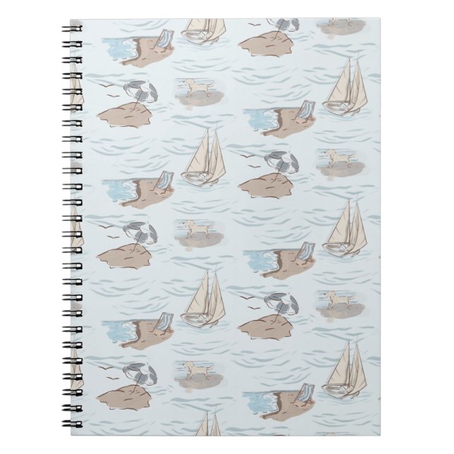 Carnet Coastal Toile Beach Scene Hand Drawn Seaside  (Devant)