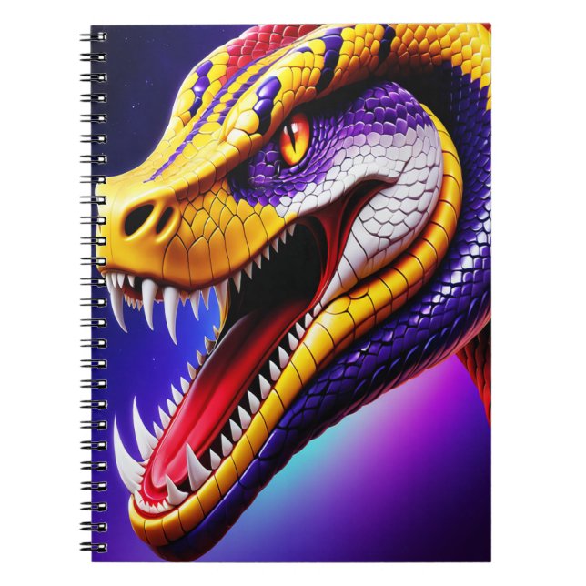 Carnet Cobra rouge vif violet blanc et jaune écailles (Devant)