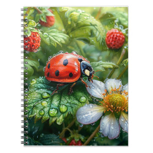 Carnet Coccinelle perchée sur une plante de fraises recou