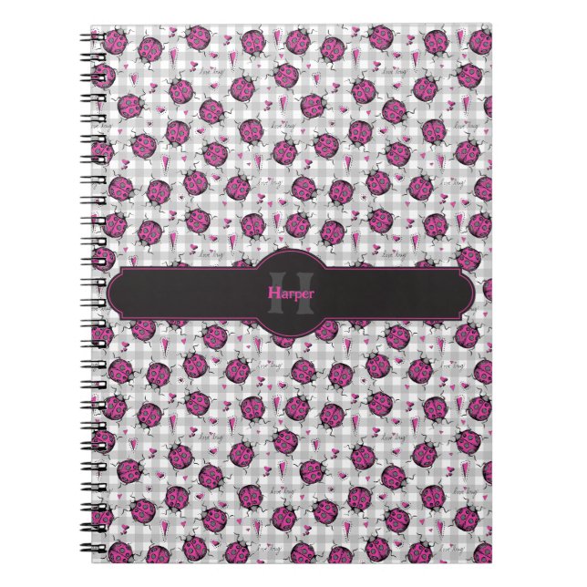 Carnet Coccinelles rose chaud et noir pour filles à carre (Devant)