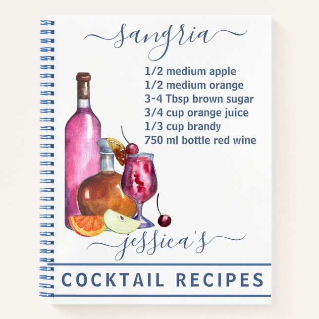 Carnet Cocktail Aquarelle Recette Boissons mixtes Sangria (Devant)