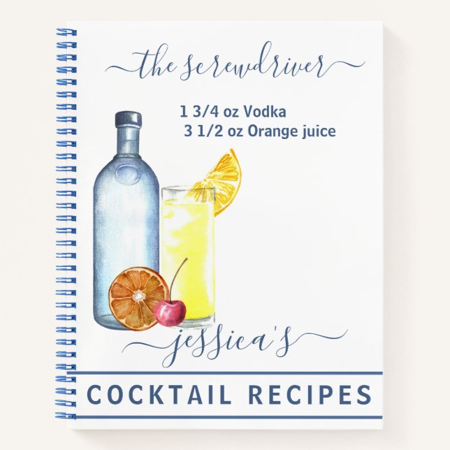 Carnet Cocktail Aquarelle Recette Boissons Mixtes Vodka (Devant)