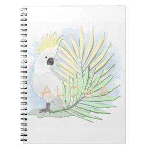 Carnet Coco de perroquet blanc en feuille de palmiers.