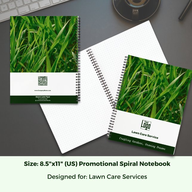 Carnet Code QR de la devise du logo promotionnel de l'ent (Photo Lawn Care Promotional Logo Motto QR code Notebook; Size: 8.5 x 11 Inch US)