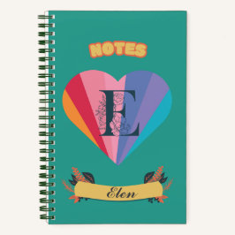 Carnet Coeur arc-en-ciel - Initiale personnalisée
