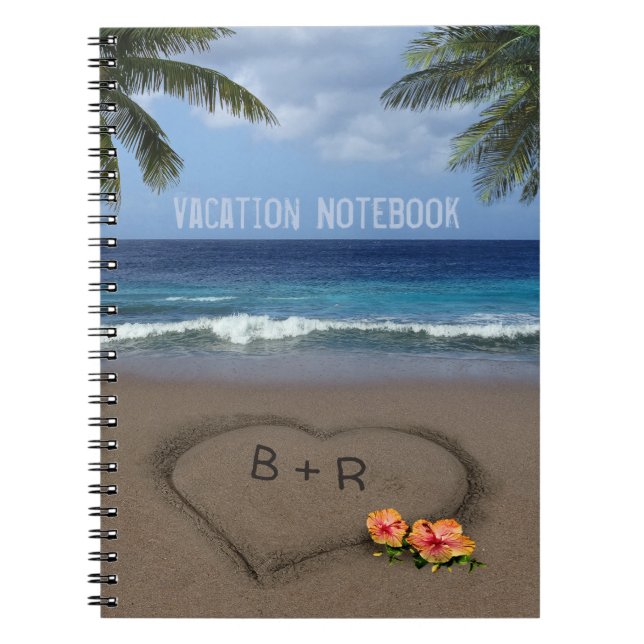 Carnet Coeur dans le sable avec vos initiales (Devant)