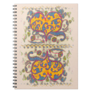 Carnet Coeur d'art populaire avec feuilles et fleurs