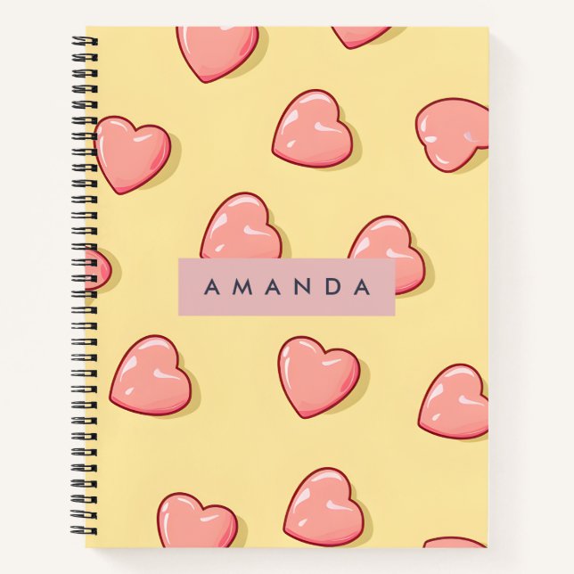 Carnet Cœur de Bonbon Rose Pastel Personnalisé (Devant)