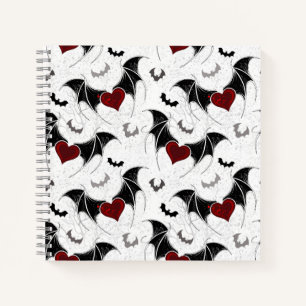 Carnet Coeur d'Halloween avec ailes de chauve-souris noir