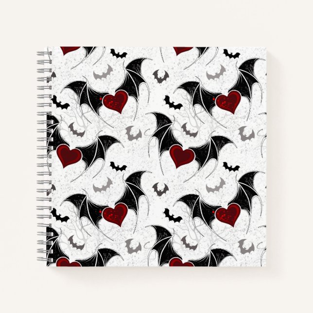 Carnet Coeur d'Halloween avec ailes de chauve-souris noir (Devant)