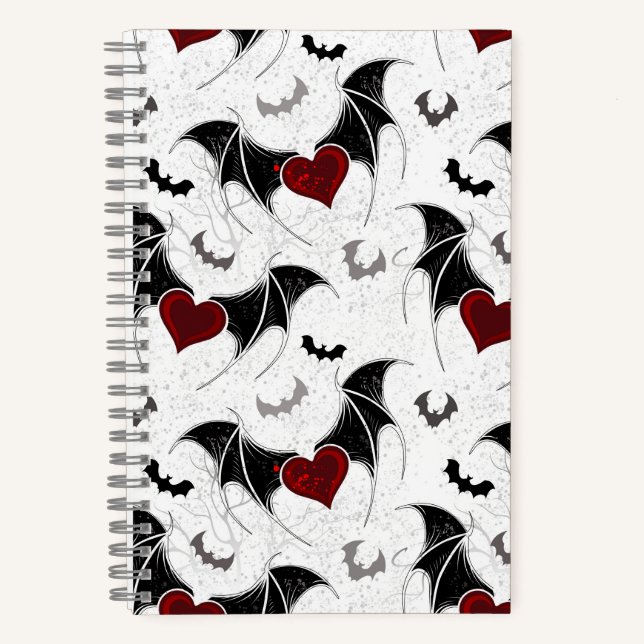 Carnet Coeur d'Halloween avec ailes de chauve-souris noir (Recto)