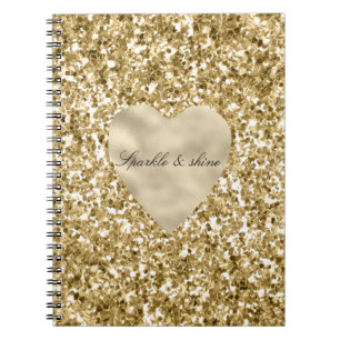 Carnet Cœur d'Or Paillettes Personnalisé            