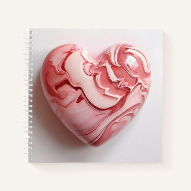 Carnet Coeur en marbre blanc rouge (Devant)