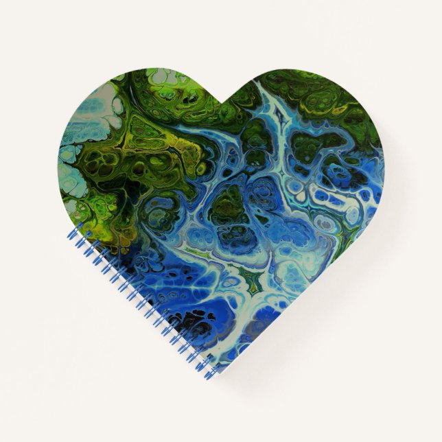 Carnet Coeur en marbre Faux bleu olive et glace (Devant)