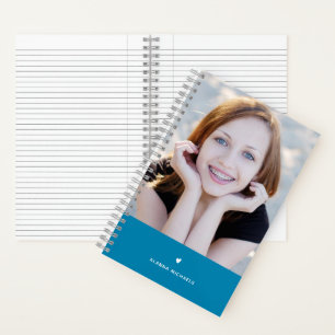 Carnet Coeur et photo turquoise tendance avec nom