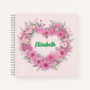 Carnet Coeur floral rose personnalisé