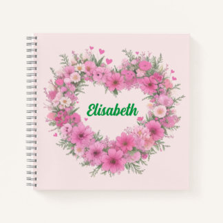 Carnet Coeur floral rose personnalisé