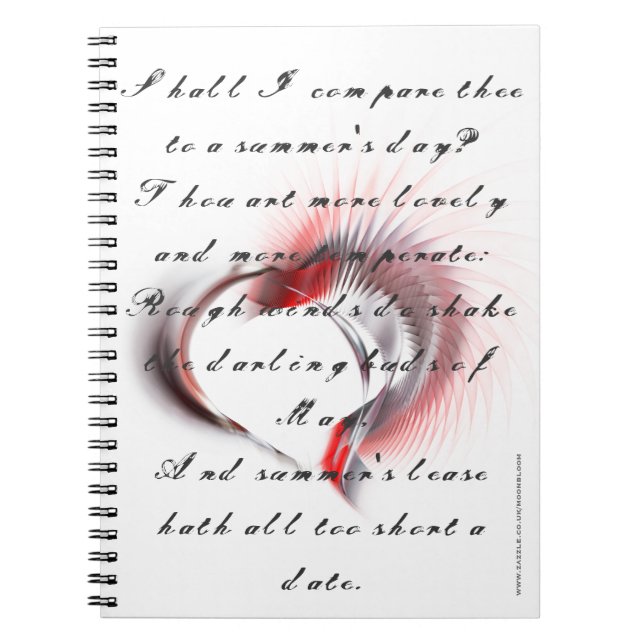 Carnet Coeur métallique avec sonnet de Shakespeare 18 (Devant)