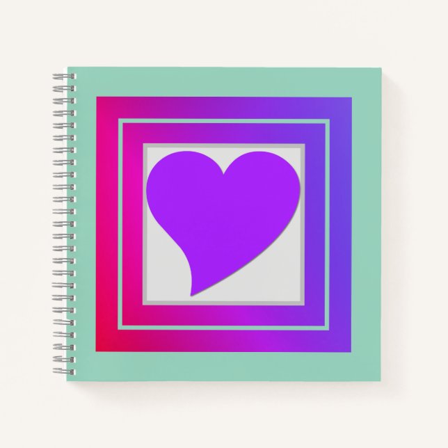 Carnet Coeur mignon violet, rose et rouge sur Turquoise (Devant)