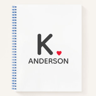 Carnet Coeur moderne   Nom personnalisé Red Cute Stylish 