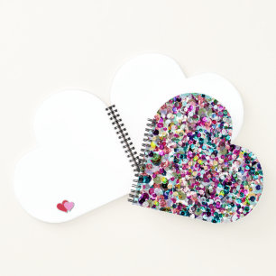 Carnet Coeur rose arc-en-ciel Faux Sequin Sparkles