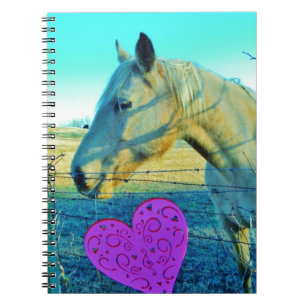 Carnet Coeur rose et Cheval jaune