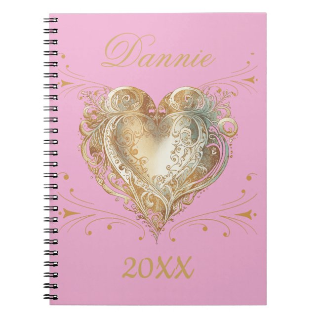 Carnet Coeur rose et or Elegant Personnalisé (Devant)