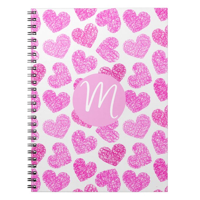 Carnet Coeur rose mignon Doodled Saint Valentin Monogramm (Devant)