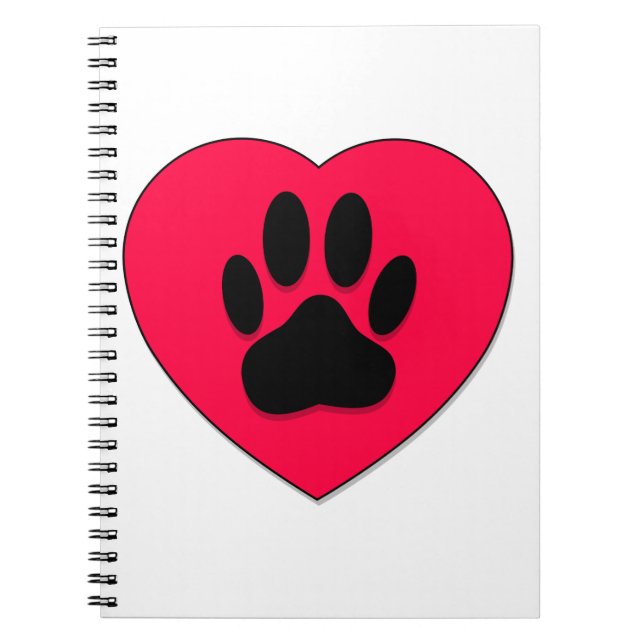 Carnet Coeur rouge avec Empreinte de patte de chien (Devant)