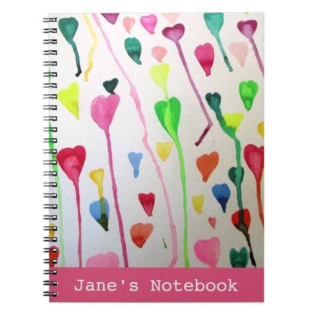Carnet Coeurs aquarelle illustration art personnalisable (Devant)
