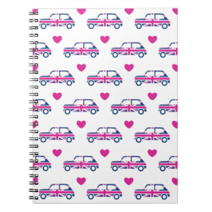 Carnet Coeurs britanniques de Mini Cooper - bleu et rose