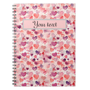 Carnet Coeurs d'aquarelle mignonne personnalisée romantiq