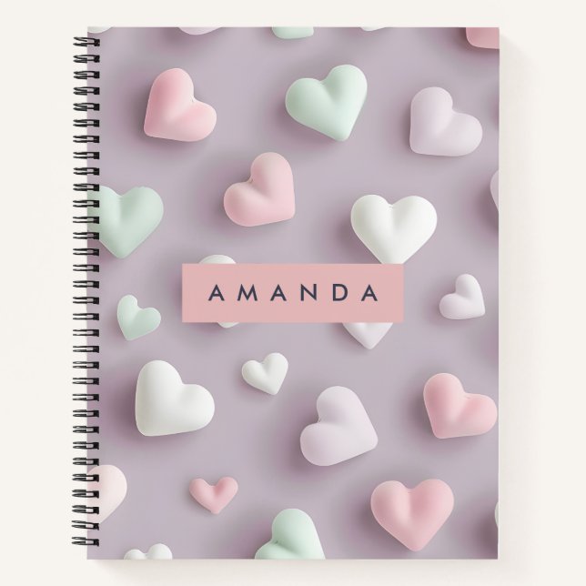 Carnet Cœurs de bonbons pastel doux personnalisés (Devant)