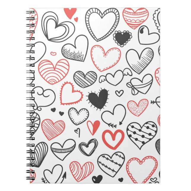 Carnet Coeurs de doodle Valentine rouge et noir hipster (Devant)