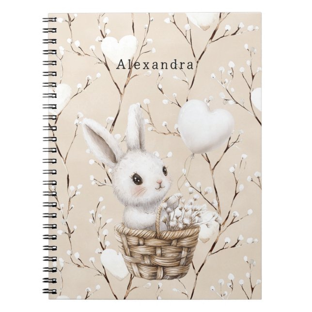 Carnet Coeurs de lapin blanc dans un panier (Devant)