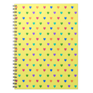 Carnet Coeurs de polka arc-en-ciel sur jaune