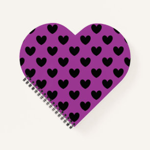 Carnet Coeurs de polka noir sur violet