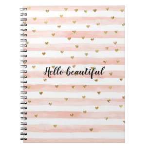 Carnet Coeurs dorés à rayures roses