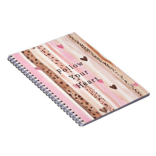 Carnet Coeurs Empreintes de léopard Brown roses rayures (Côté Droit)
