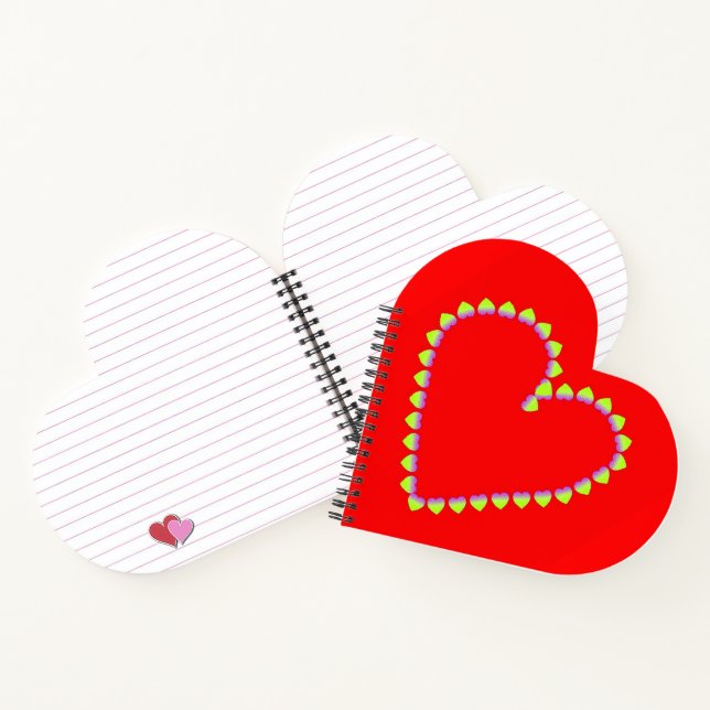 Carnet Coeurs en forme de coeur sur rouge (Intérieur)