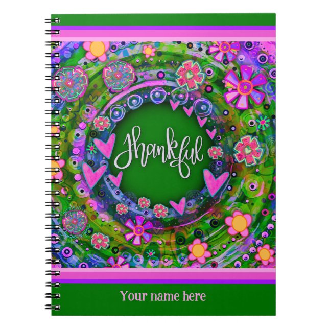 Carnet Coeurs Floraux Vert Personnalisé Gentil Amusant Co (Devant)