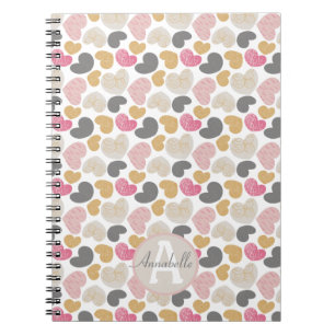 Carnet Coeurs mignons Couleurs pastel Nom du monogramme 