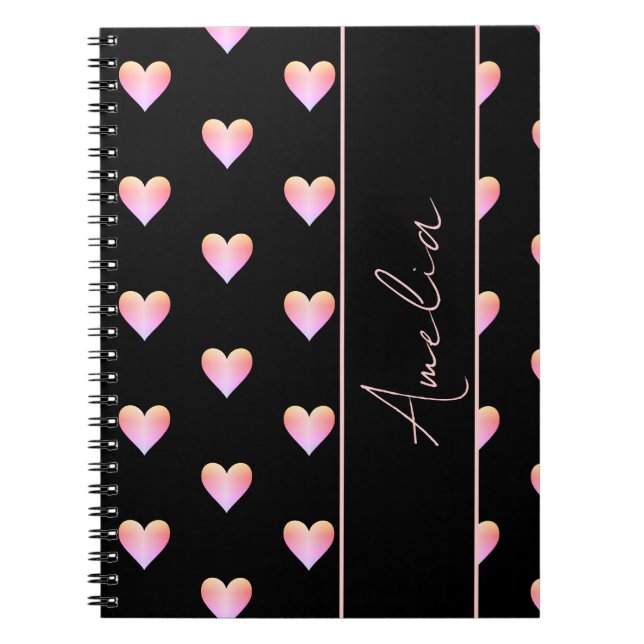 Carnet Coeurs modernes rose noir Personnalisé (Devant)