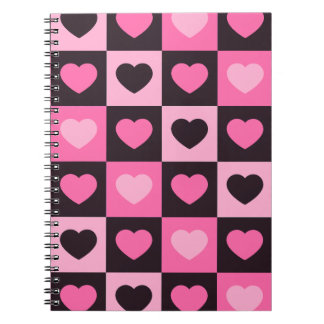 Carnet Cœurs rose clair rose vif bordeaux foncé à carreau