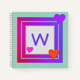 Carnet Coeurs rouges orange violet rose monogramme sur Tu
