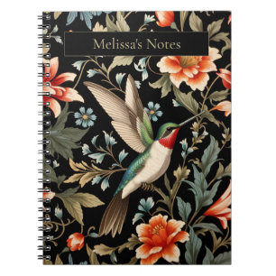 Carnet Colibri magnifique sur fond floral sombre