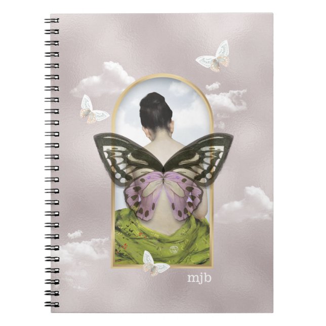 Carnet Collage Imaginaire de rêve papillon avec monogramm (Devant)