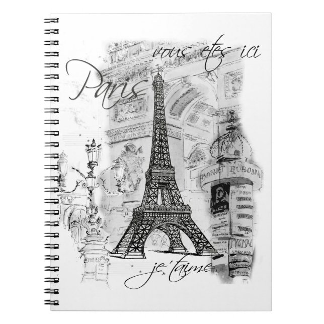 Carnet Collage noir et blanc de la Tour Eiffel (Devant)
