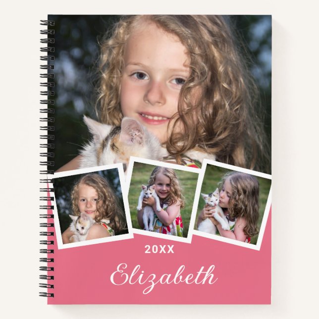 Carnet Collage photo 4 tendance Nom du script Rose blanc (Devant)
